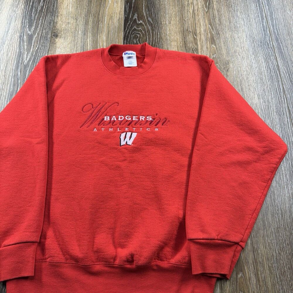 Vintage Wisconsin Badgers Sweatshirt Mens L Red Football Team Pro Player Sweater